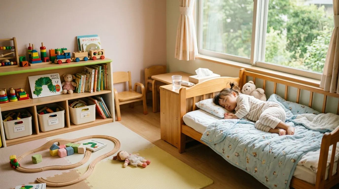 少人数の保育室で子どもに寄り添う保育士